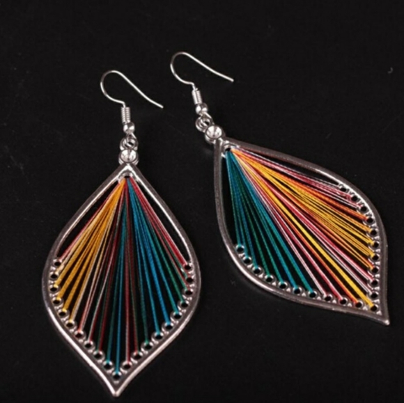 BOHO earrings colorful thread teardrop dangle New - Picture 2 of 6